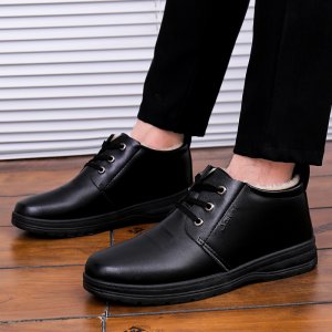 (image for) 1137P35 winter thickened non-slip cotton leather shoes for middle-aged and elderly dads men's cotton shoes wool plus velvet warm men's shoes