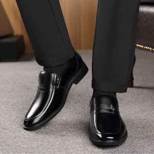 (image for) Men's leather shoes breathable black formal wedding leather shoes men's business leather shoes soft sole men's shoes foot mold 52266P40